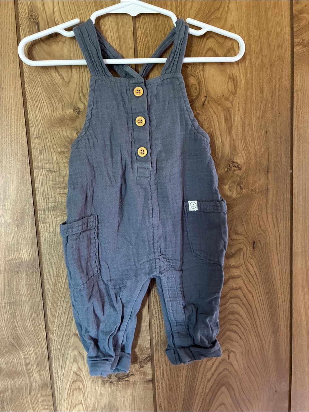 Baby Gauze Romper with Button Front - Slate